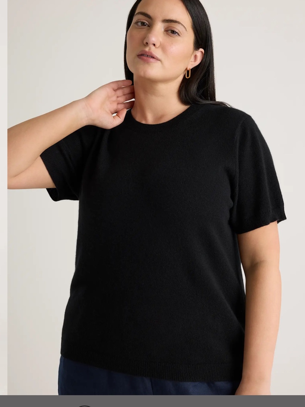 Quince Mongolian Cashmere Tee sweater short sleeve lightweight black 3X